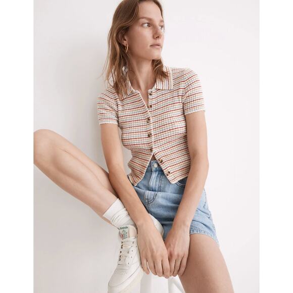 Madewell Button-Front Sweater Polo in Stripe - Picture 1 of 6